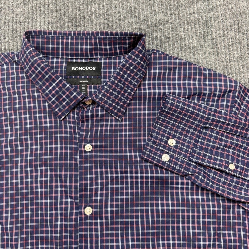 Bonobos Mens XXL Navy Pink Plaid Performance Shirt Regular Standard Fit